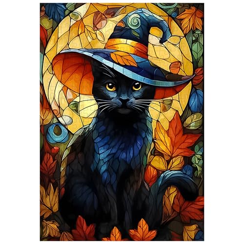 Artinhand Great Jigsaw Puzzles for Adults 300 Pieces Halloween Black Cat Puzzles for Adults Toys Gift Family Decoration Kids Puzzle - Image 1