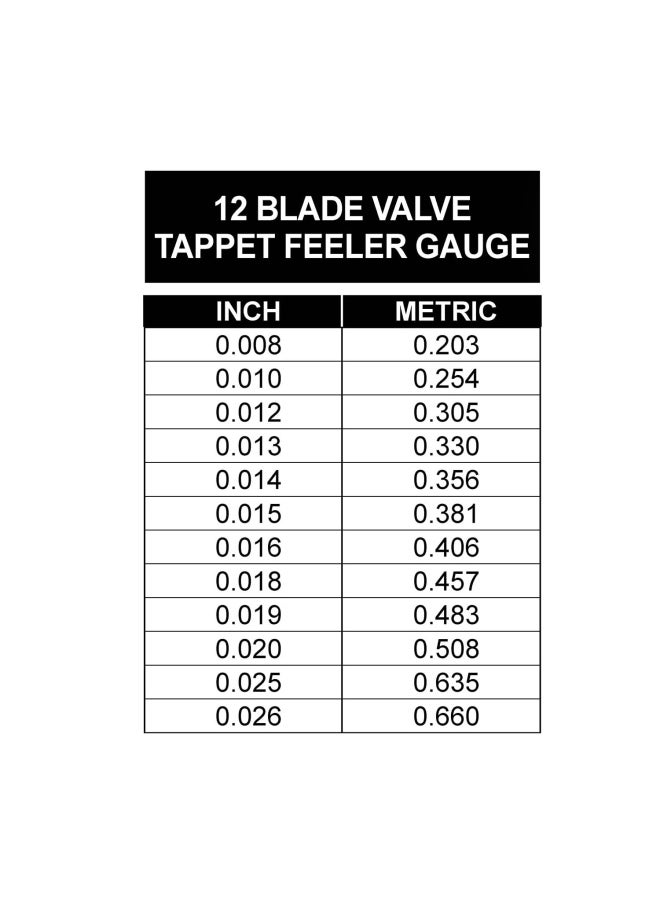 OEMTOOLS - Oemtools 25304 12-Blade Gauge Value Tap Feeler  Motorcycle Feeler Gauge Set  Spark Plug Feeler Gauge  Angled Feeler Gauge Set  Go And No Go Gauges  Valve Tappet Feeler Gauge - Image 1