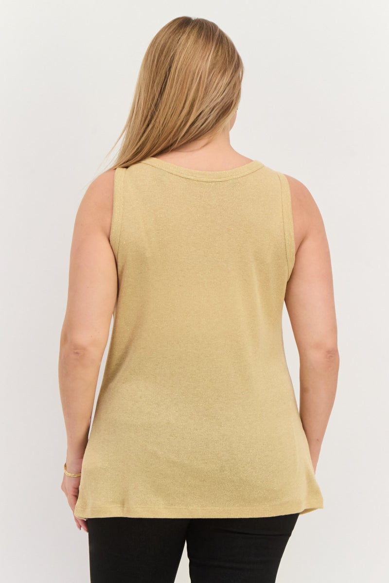 ESPRIT Women Scoop Neck Sleeveless Metallic Tank Top, Beige - Image 3