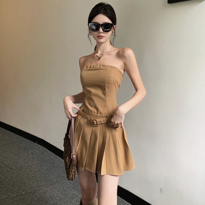WDS4277 European and American 2024 Cross-border Foreign Trade Sexy Spice Girl Strapless Backless Slim Fit Pleated dress Women Black - Image 2