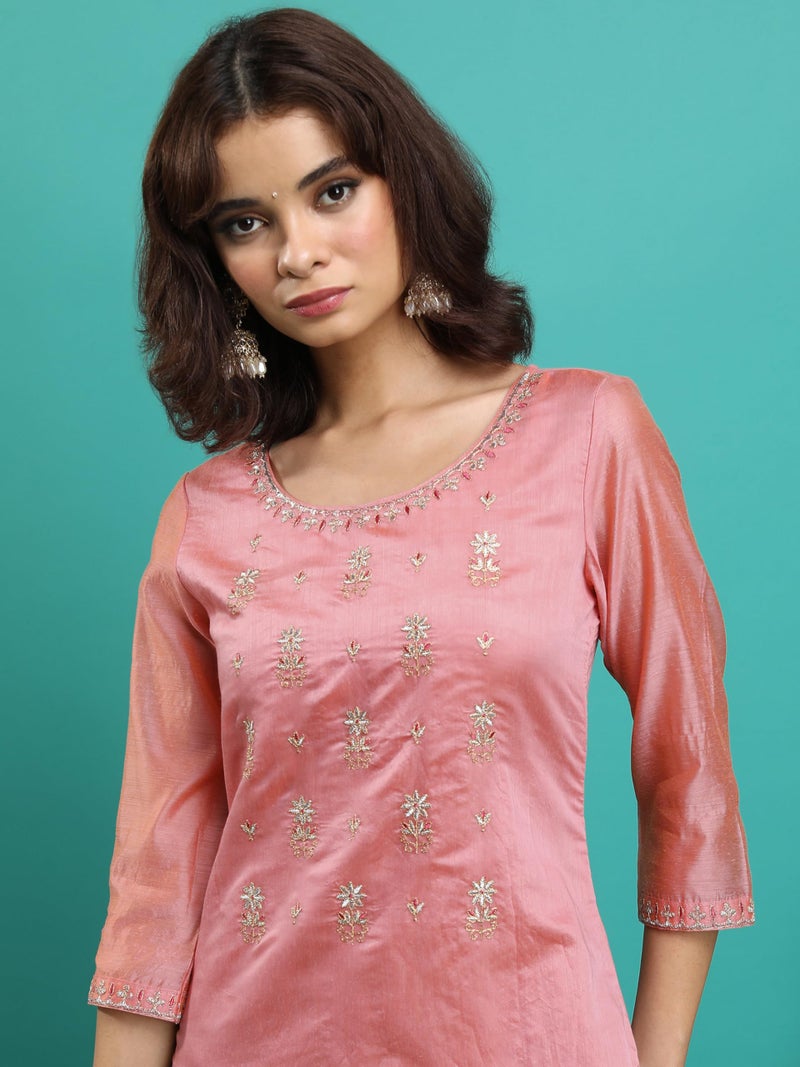 Vishudh Women Regular Stright Kurta VNKU013281 Pink M - Image 2