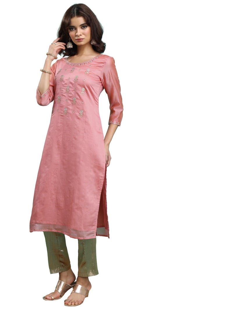 Vishudh Women Regular Stright Kurta VNKU013281 Pink M - Image 4