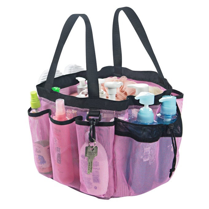 LARGE MESH SHOWER CADDY HANGING BEACH TOTE BAG TRAVEL PORTABLE CLEANING CADDY SHOWER ORGANIZER CAMPING ACCESSORIES COLLEGE DORM ROOM ESSENTIALS PINK