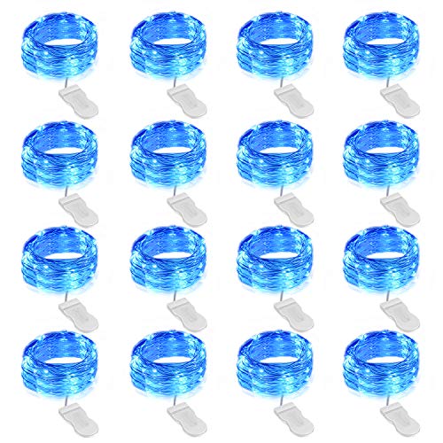 Onforu 16 Pack Blue Fairy Lights Battery Operated String Lights, 6.5ft 20 Mini LED Lights, IP67 Waterproof Twinkle Lights for Mason Jar Wedding Centerpiece Decor Christmas Bedroom - Image 1