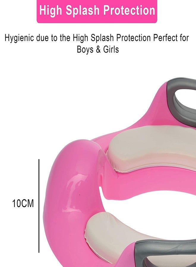 BLEQYS® Potty Training Seat for Kids Toddlers Boys Girls Toilet Seat for Baby with Cushion Handle and Backrest BLEQYS Toilet Training Seat for Baby Kids Toddlers (White, Pink) - Image 4