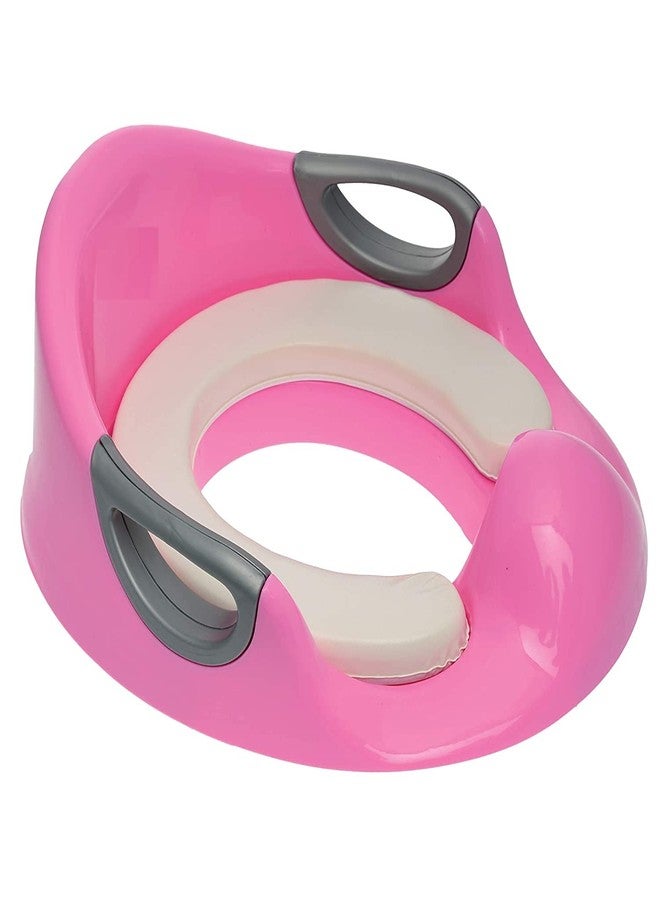 BLEQYS® Potty Training Seat for Kids Toddlers Boys Girls Toilet Seat for Baby with Cushion Handle and Backrest BLEQYS Toilet Training Seat for Baby Kids Toddlers (White, Pink) - Image 1