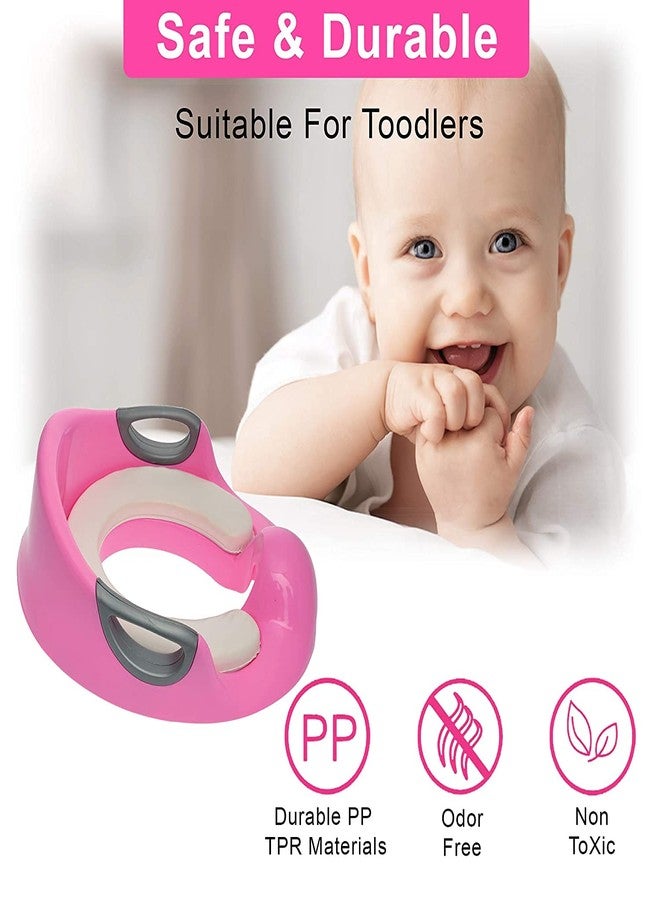 BLEQYS® Potty Training Seat for Kids Toddlers Boys Girls Toilet Seat for Baby with Cushion Handle and Backrest BLEQYS Toilet Training Seat for Baby Kids Toddlers (White, Pink) - Image 3