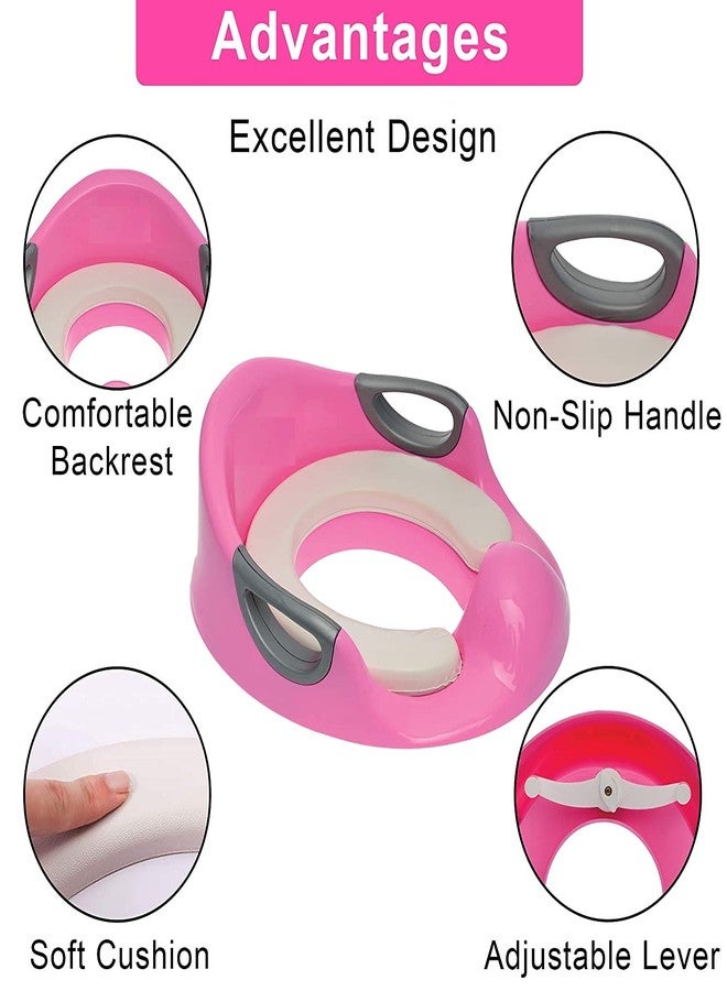 BLEQYS® Potty Training Seat for Kids Toddlers Boys Girls Toilet Seat for Baby with Cushion Handle and Backrest BLEQYS Toilet Training Seat for Baby Kids Toddlers (White, Pink) - Image 2