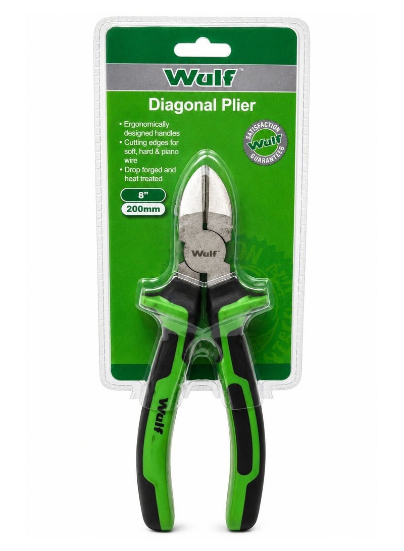 WULF 8-Inch Diagonal Plier 200mm High Leverage Side Cutter with Ergonomic Non-Slip Handles, Drop Forged Heat Treated Steel Cutting Pliers for Soft, Hard & Piano Wire, Electrical & Professional Use - Image 1