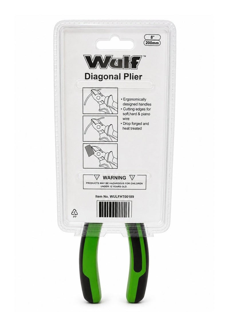 WULF 8-Inch Diagonal Plier 200mm High Leverage Side Cutter with Ergonomic Non-Slip Handles, Drop Forged Heat Treated Steel Cutting Pliers for Soft, Hard & Piano Wire, Electrical & Professional Use - Image 2