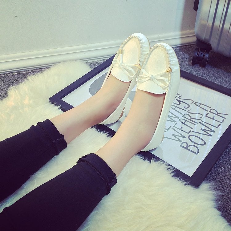 Bow Beanie Shoes Women'S Flat Heel Nurse Shoes Casual Driving Large Size Single Shoes Pregnant Women Driving Shoes - Image 3