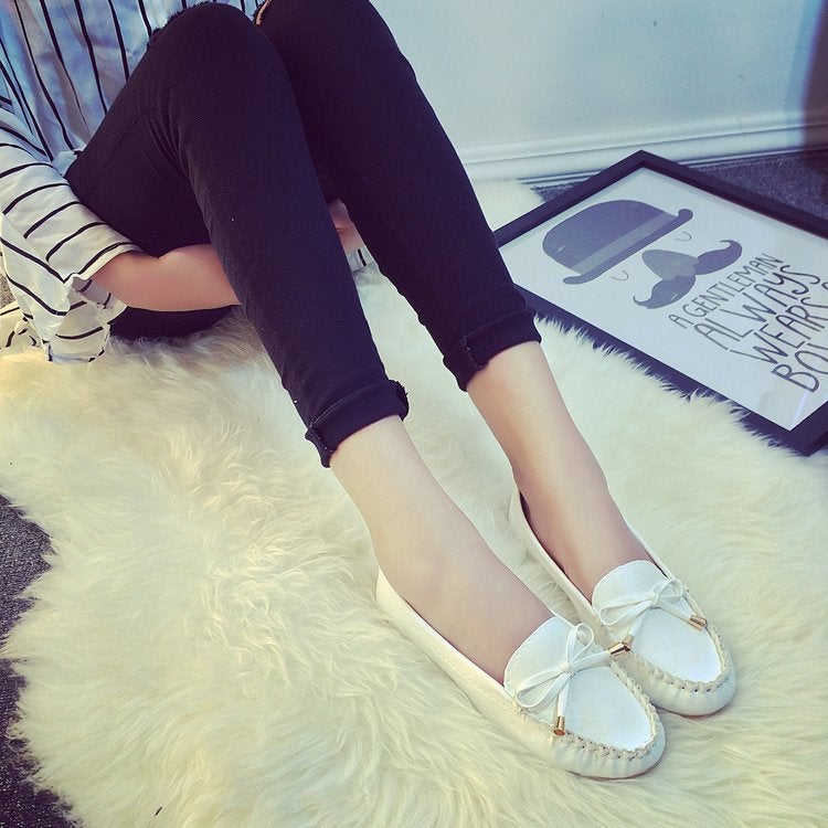 Bow Beanie Shoes Women'S Flat Heel Nurse Shoes Casual Driving Large Size Single Shoes Pregnant Women Driving Shoes - Image 2