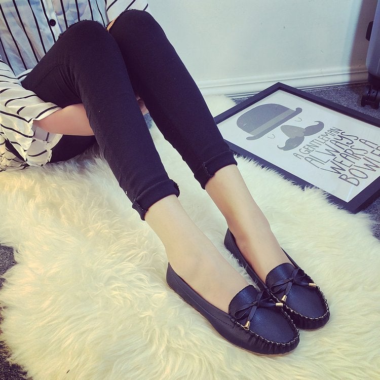Bow Beanie Shoes Women'S Flat Heel Nurse Shoes Casual Driving Large Size Single Shoes Pregnant Women Driving Shoes - Image 5