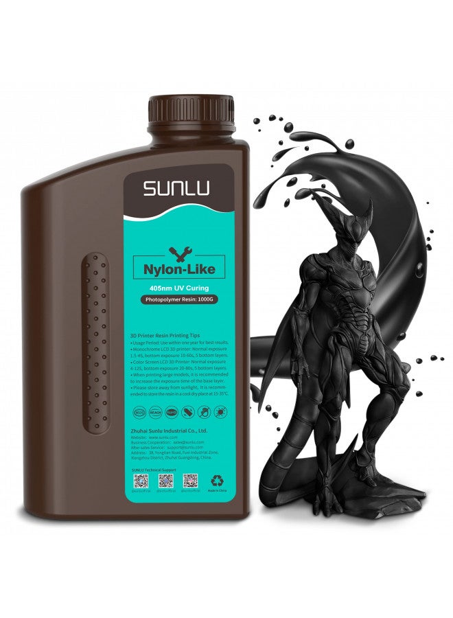 SUNLU 3D Printer Resin, Strong Durable Nylon Like 3D Resin for LCD DLP SLA Resin 3D Printers, 395-405nm UV Light Curing 3D Printing Liquid Photopolymer Resin, Good for Functional Parts, 1000g, Black - Image 1