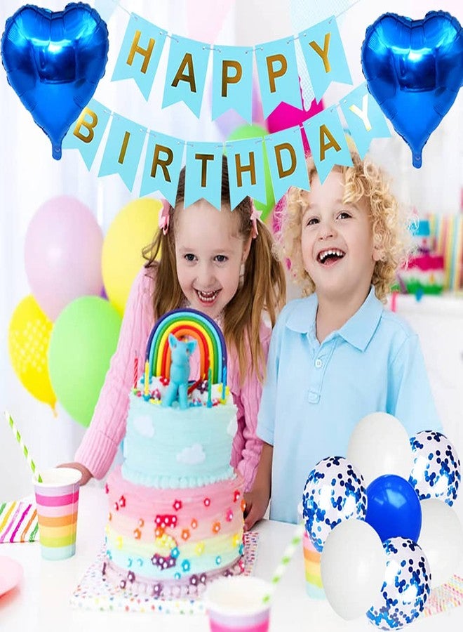 Huture 6th Birthday Party Supplies - Blue Foil Balloons, Happy Birthday Banner Kit, Decoration with White Blue Latex Confetti and Star Foil Balloons - Great Gift for Girls & Boys - Image 5