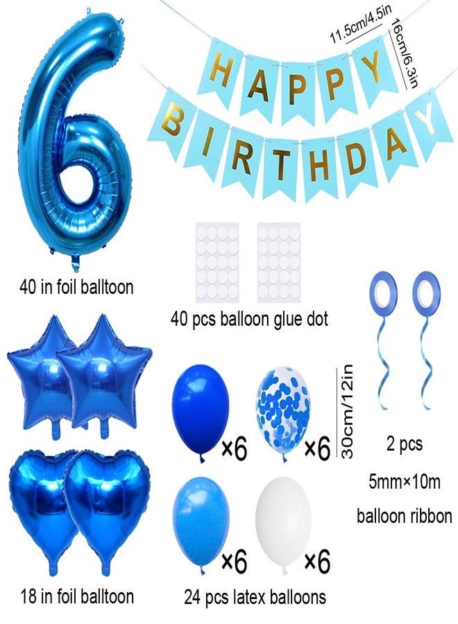 Huture 6th Birthday Party Supplies - Blue Foil Balloons, Happy Birthday Banner Kit, Decoration with White Blue Latex Confetti and Star Foil Balloons - Great Gift for Girls & Boys - Image 2