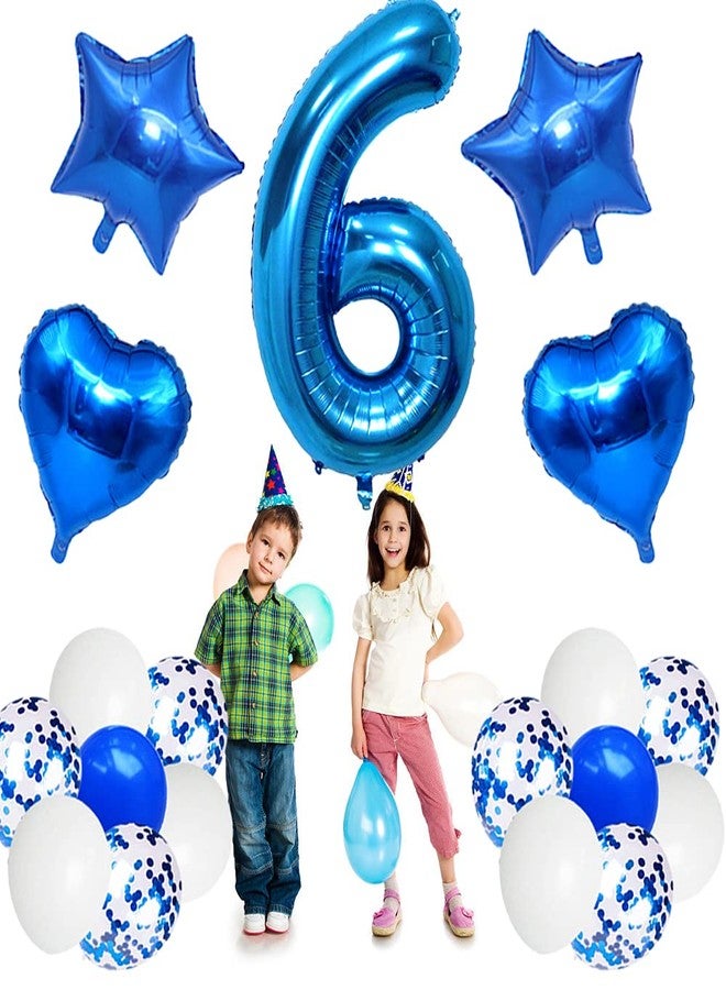 Huture 6th Birthday Party Supplies - Blue Foil Balloons, Happy Birthday Banner Kit, Decoration with White Blue Latex Confetti and Star Foil Balloons - Great Gift for Girls & Boys - Image 4