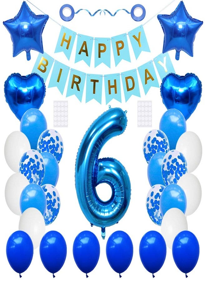 Huture 6th Birthday Party Supplies - Blue Foil Balloons, Happy Birthday Banner Kit, Decoration with White Blue Latex Confetti and Star Foil Balloons - Great Gift for Girls & Boys - Image 1