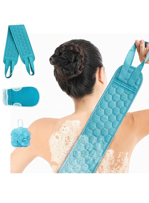 3Pcs Exfoliating Body Scrubber Set Includes Back Scrubber Bath Glove and Shower Bath Sponge Loofah For Women and Men Shower Deep Clean and Vitalize Your Skin 32.5 x 3.7 Inch Green