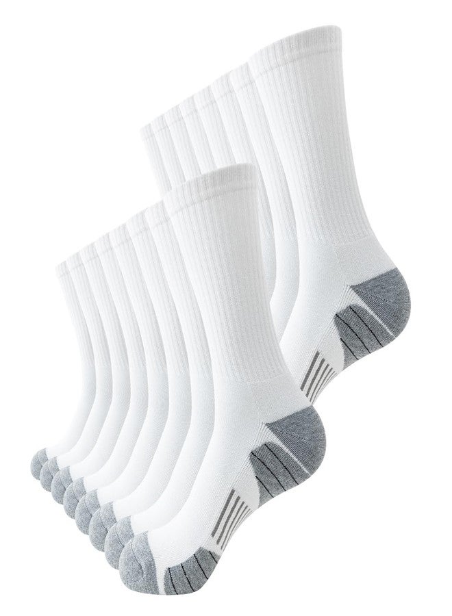 JOYNÉE 8 Pairs Mens Athletic Crew Socks Cushion Running Work Breathable Outdoor Socks for Men,White,Sock Size:10-13 - Image 1