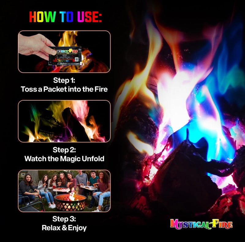 Mystical Fire Color Changing Packets Fire Pits Campfire Enchanted Multi-Color Magical Fun for Indoor Fireplace or Outdoor Use 0.882 Ounces (Regular, 50, Pack) - Image 5