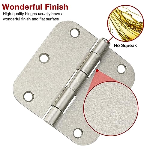 JIW 12 Pack Nickel Door Hinges Brushed Nickel 3 1/2 Interior Door Hinges Satin Nickel 3.5 Inch with 5/8” Radius Corners 3 ½"x 3 ½" Silver Hardware Controls JIW Garage Factory - Image 3