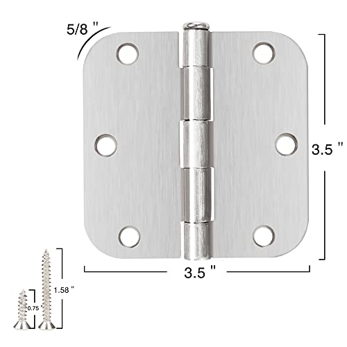 JIW 12 Pack Nickel Door Hinges Brushed Nickel 3 1/2 Interior Door Hinges Satin Nickel 3.5 Inch with 5/8” Radius Corners 3 ½"x 3 ½" Silver Hardware Controls JIW Garage Factory - Image 2