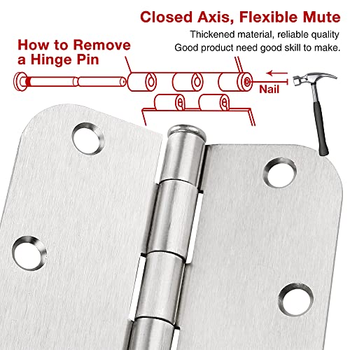 JIW 12 Pack Nickel Door Hinges Brushed Nickel 3 1/2 Interior Door Hinges Satin Nickel 3.5 Inch with 5/8” Radius Corners 3 ½"x 3 ½" Silver Hardware Controls JIW Garage Factory - Image 4