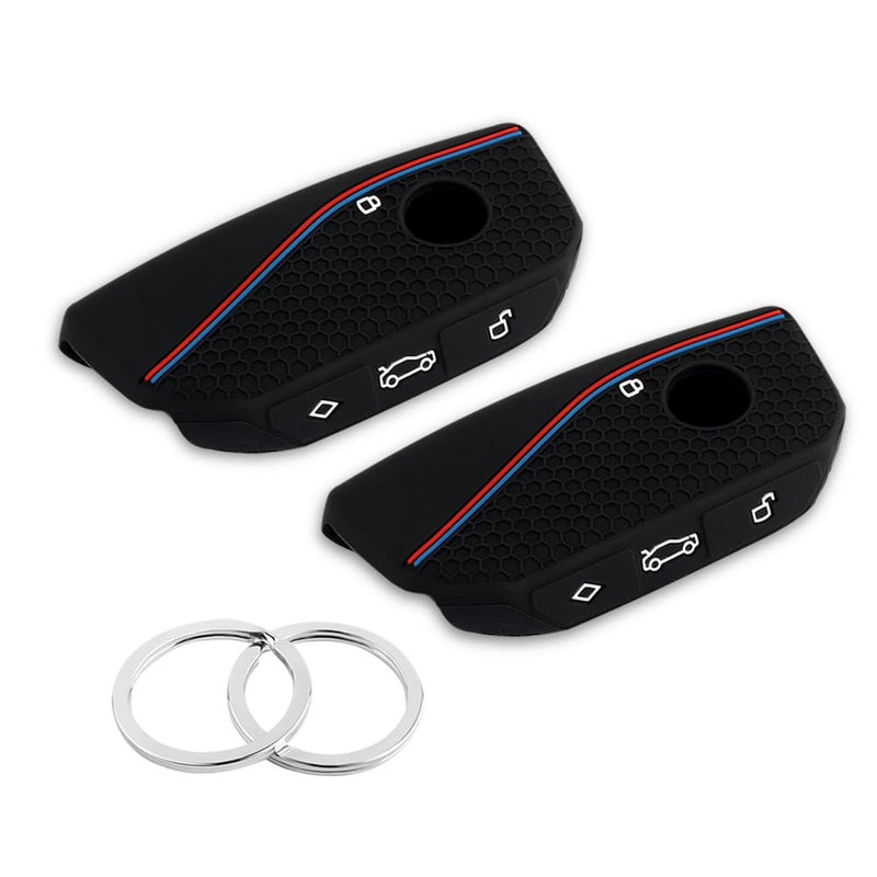Compatible with BMW Key Fob Cover2PCS Car Key Fob Protector with 2PCS Rings Reduces Key ScratchesSilicone Car Key Cover