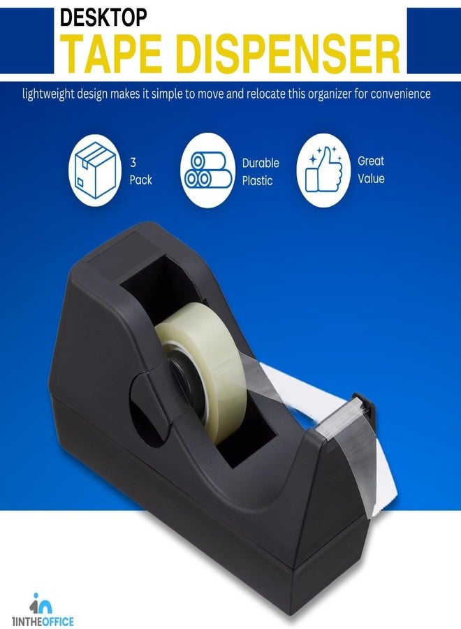 1InTheOffice Tape Dispenser Desk, Weighted Nonskid Base, 1 Inch Core, Black, 3 Pack - Image 2