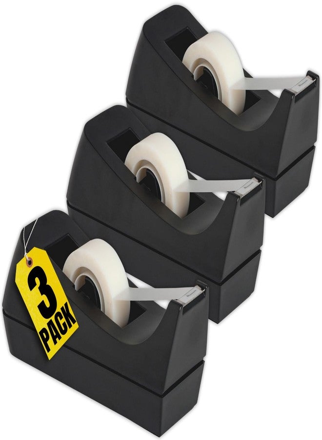 1InTheOffice Tape Dispenser Desk, Weighted Nonskid Base, 1 Inch Core, Black, 3 Pack - Image 1