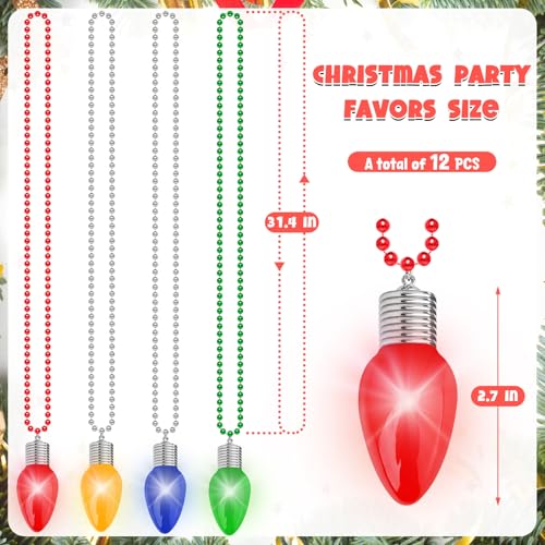 Traplace 12PCS Christmas Necklace Light Up 3 Modes Bead Chain Christmas Accessories 4 Colors Bulk Bead Necklace Xmas Party Favors for Ugly Sweater Parties Holiday Celebrations Festive Gift Supplies - Image 5