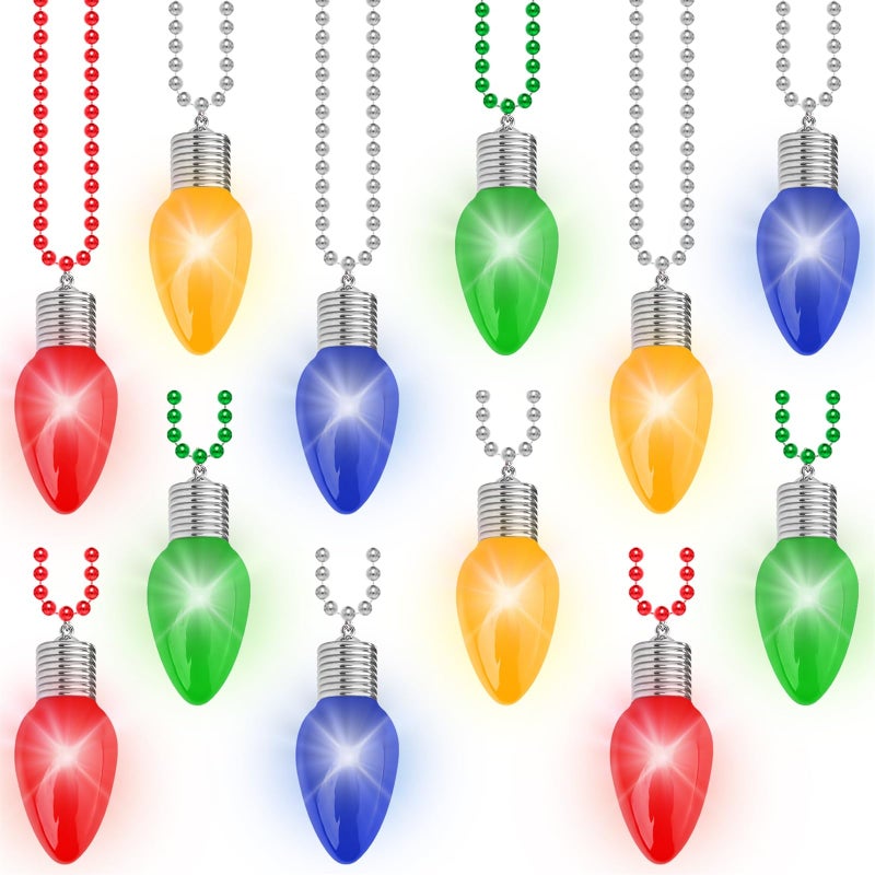 Traplace 12PCS Christmas Necklace Light Up 3 Modes Bead Chain Christmas Accessories 4 Colors Bulk Bead Necklace Xmas Party Favors for Ugly Sweater Parties Holiday Celebrations Festive Gift Supplies - Image 3
