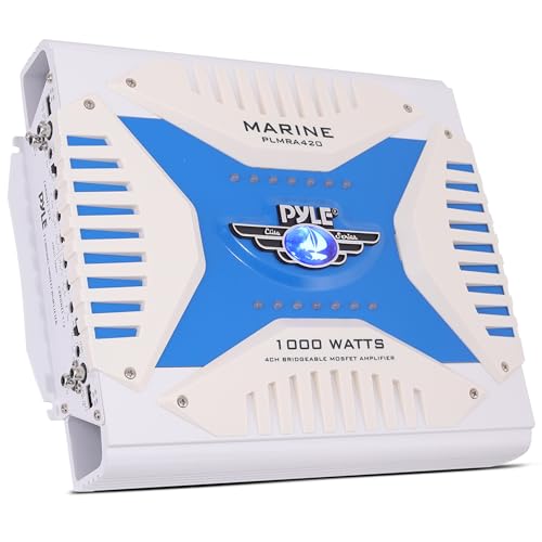 Pyle Hydra Marine Amplifier Upgraded Elite Series 1000 Watt 4 Channel Bridgeable Amp TriMode Configurable Waterproof MOSFET Power Supply GAIN Level Controls and RCA Stereo Input PLMRA420