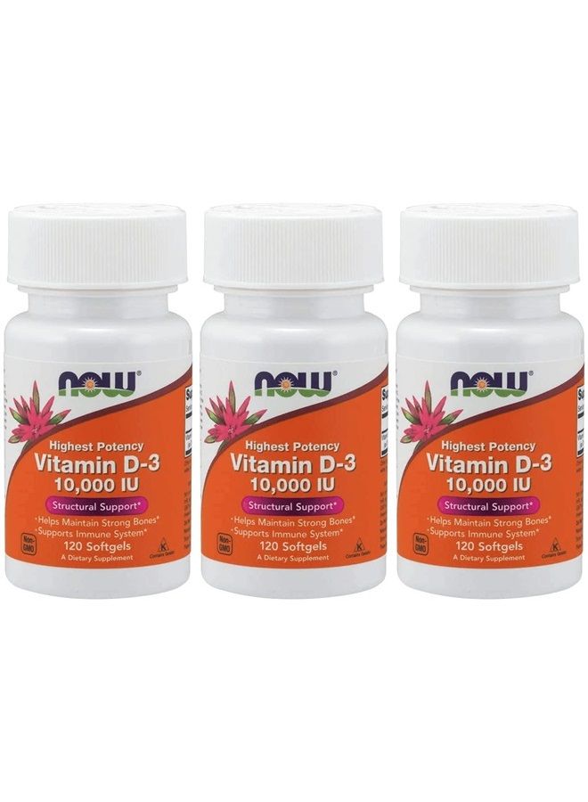 now مكملات، فيتامين د-3 10,000 وحدة دولية، أعلى قوة، دعم هيكلي*، 120 كبسولة لينة 3 عبوات