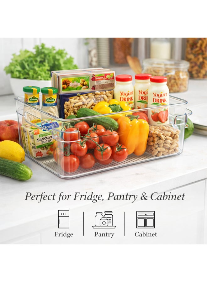 Homesmiths Refrigerator Organizer Bins, Small, L 32 x B 15.5 x H 9 cm | BPA-Free Clear Fridge Storage Containers with Handles | Stackable Kitchen Storage Baskets for Pantry, Freezer & Cabinet Organization - Image 5