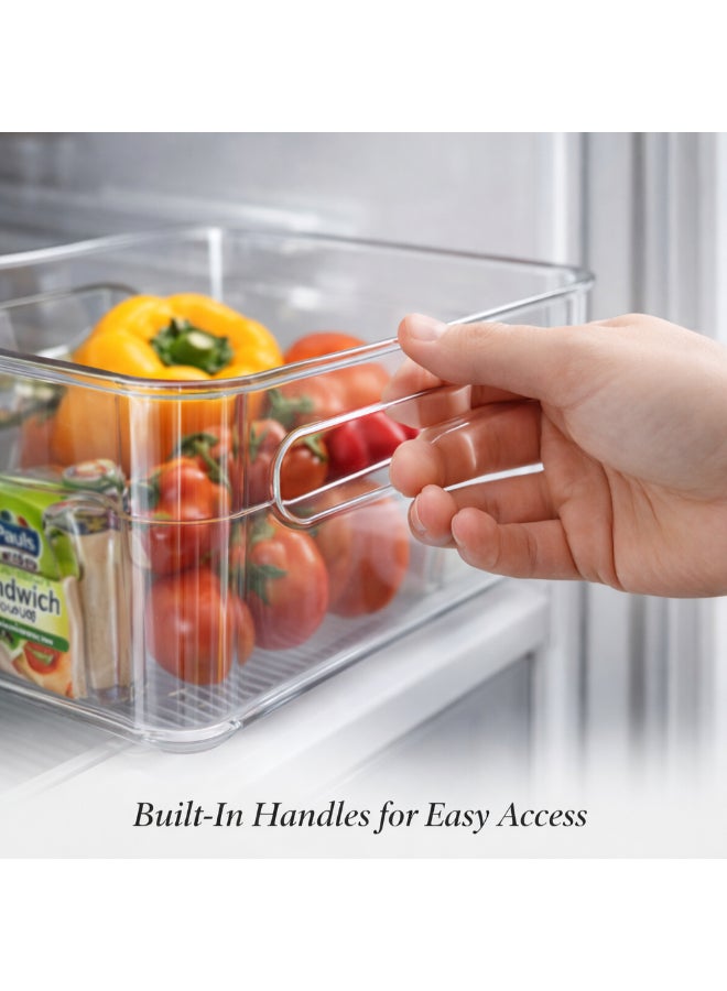 Homesmiths Refrigerator Organizer Bins, Small, L 32 x B 15.5 x H 9 cm | BPA-Free Clear Fridge Storage Containers with Handles | Stackable Kitchen Storage Baskets for Pantry, Freezer & Cabinet Organization - Image 4