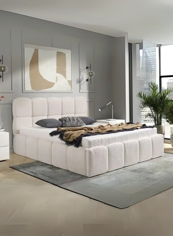Bed and Mattress Home Haven Hideway Upholstered Premium King Size ( Mattress Size 180 X 200 CM ) Off White Color Bed Size 220 W X 200 L CM ( Mattress Sold Separately )  - Image 1