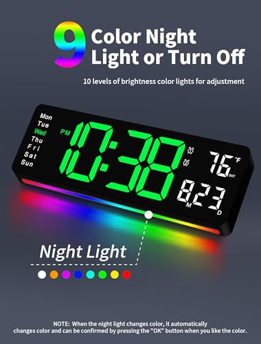 MASHI Digital Wall Clock, 16" Large Display Digital Clock with Remote Control, Auto-Dimming Wall Clock with Night Light, DST, Date Week,Temp for Living Room, Bedroom, Decor, Gift for Elderly - Image 3