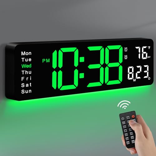 MASHI Digital Wall Clock, 16" Large Display Digital Clock with Remote Control, Auto-Dimming Wall Clock with Night Light, DST, Date Week,Temp for Living Room, Bedroom, Decor, Gift for Elderly - Image 1