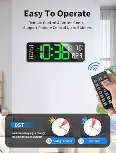 MASHI Digital Wall Clock, 16" Large Display Digital Clock with Remote Control, Auto-Dimming Wall Clock with Night Light, DST, Date Week,Temp for Living Room, Bedroom, Decor, Gift for Elderly - Image 5