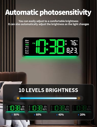 MASHI Digital Wall Clock, 16" Large Display Digital Clock with Remote Control, Auto-Dimming Wall Clock with Night Light, DST, Date Week,Temp for Living Room, Bedroom, Decor, Gift for Elderly - Image 4