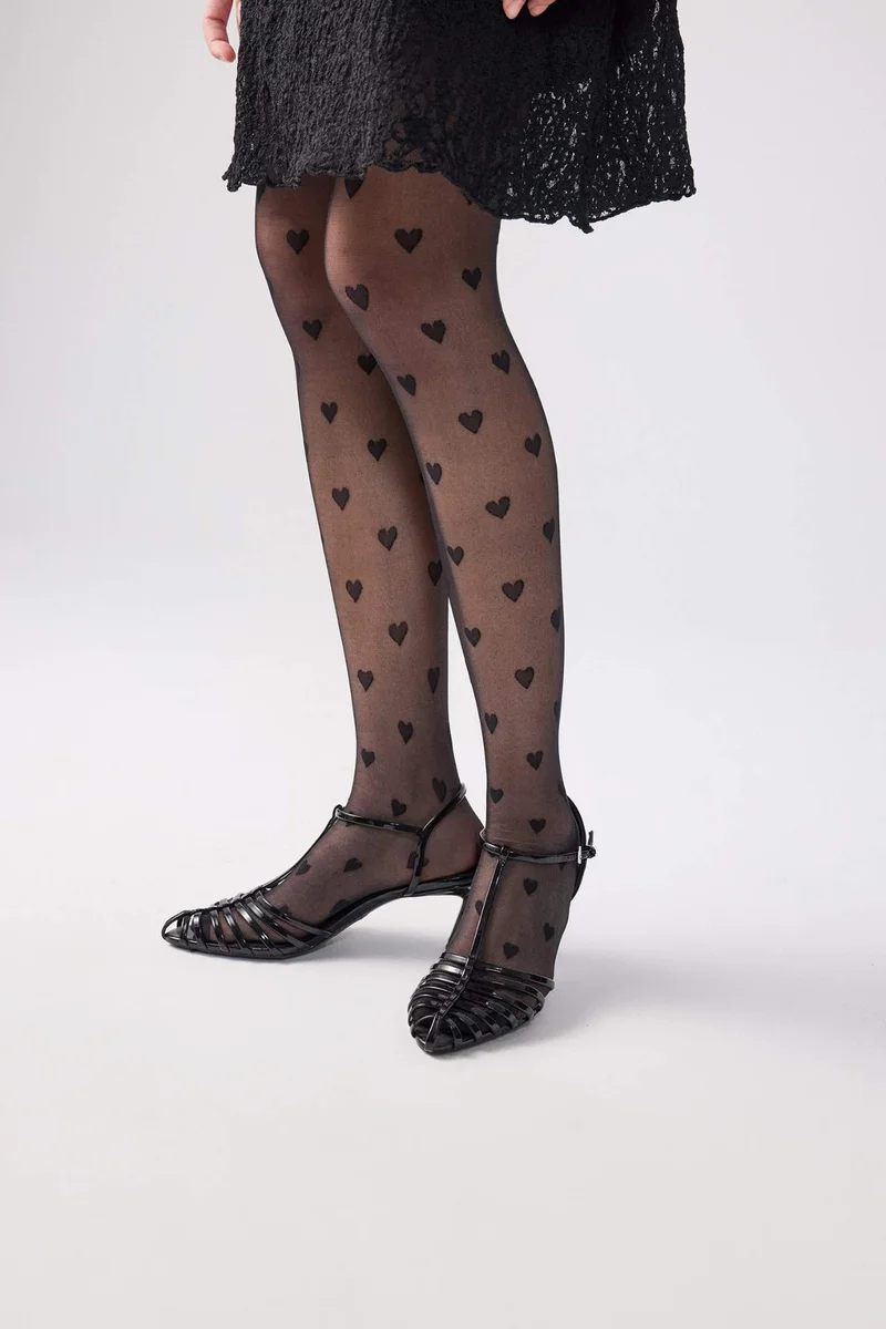 ديفاكتو 15 Den Women Heart Patterned Pantyhose