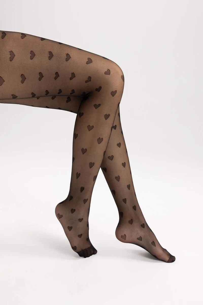 ديفاكتو 15 Den Women Heart Patterned Pantyhose