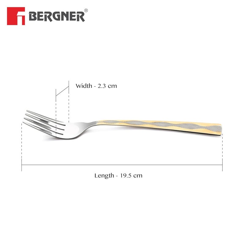 BERGNER Bergner BE Essentials Tosca Stainless Steel 6 Pcs Dinner Fork Set 195cm Fork 24k Gold Plating Premium Fork for Home and Kitchen Durable Stain Resistant 2mm Thickness SilverGolden - Image 3