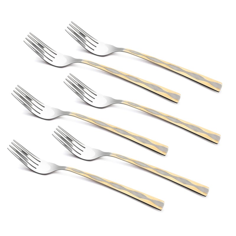 BERGNER Bergner BE Essentials Tosca Stainless Steel 6 Pcs Dinner Fork Set 195cm Fork 24k Gold Plating Premium Fork for Home and Kitchen Durable Stain Resistant 2mm Thickness SilverGolden - Image 1