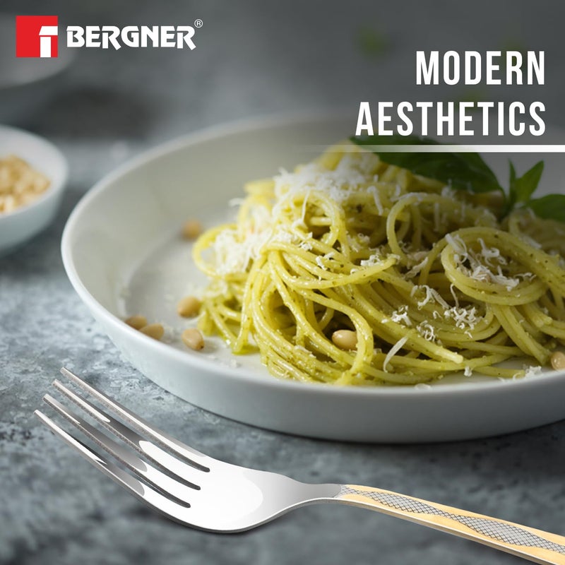 BERGNER Bergner BE Essentials Tosca Stainless Steel 6 Pcs Dinner Fork Set 195cm Fork 24k Gold Plating Premium Fork for Home and Kitchen Durable Stain Resistant 2mm Thickness SilverGolden - Image 4
