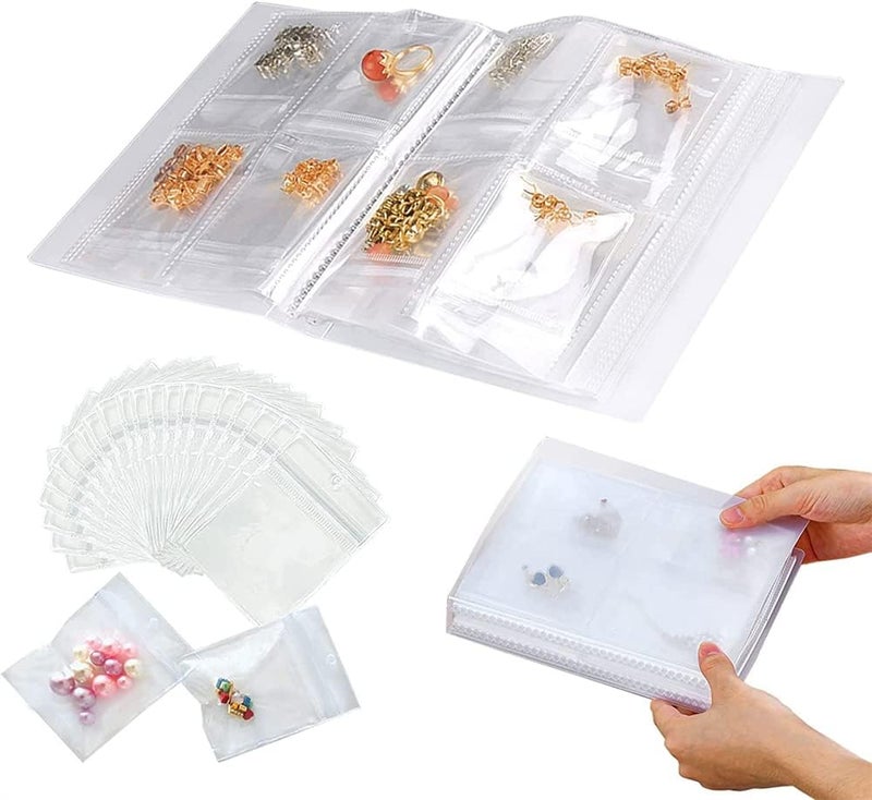 Transparent Jewelry Storage Holder Book, Portable Travel Jewelry Organizer Storage Book Bag, Anti Oxidation Jewelry Storage Albumfor Earrings, Rings, Necklaces and Bracelet (160 Grids + 50 PVC Bags) - Image 1