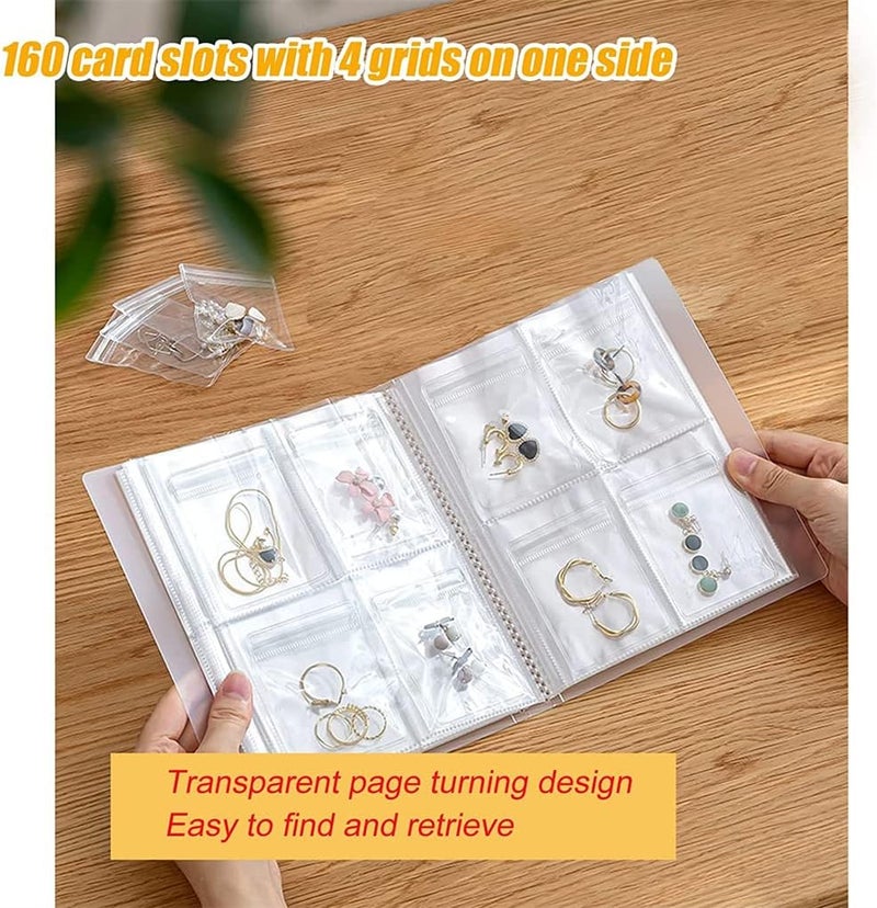 Transparent Jewelry Storage Holder Book, Portable Travel Jewelry Organizer Storage Book Bag, Anti Oxidation Jewelry Storage Albumfor Earrings, Rings, Necklaces and Bracelet (160 Grids + 50 PVC Bags) - Image 2