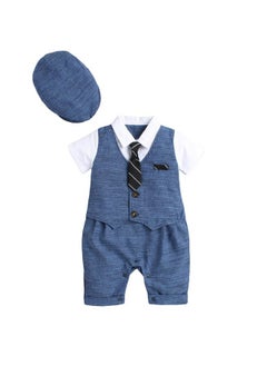Hopscotch Hopscotch Boys Solid Applique Tie Romper In Blue Color for Ages 3-6 Months  - Image 1